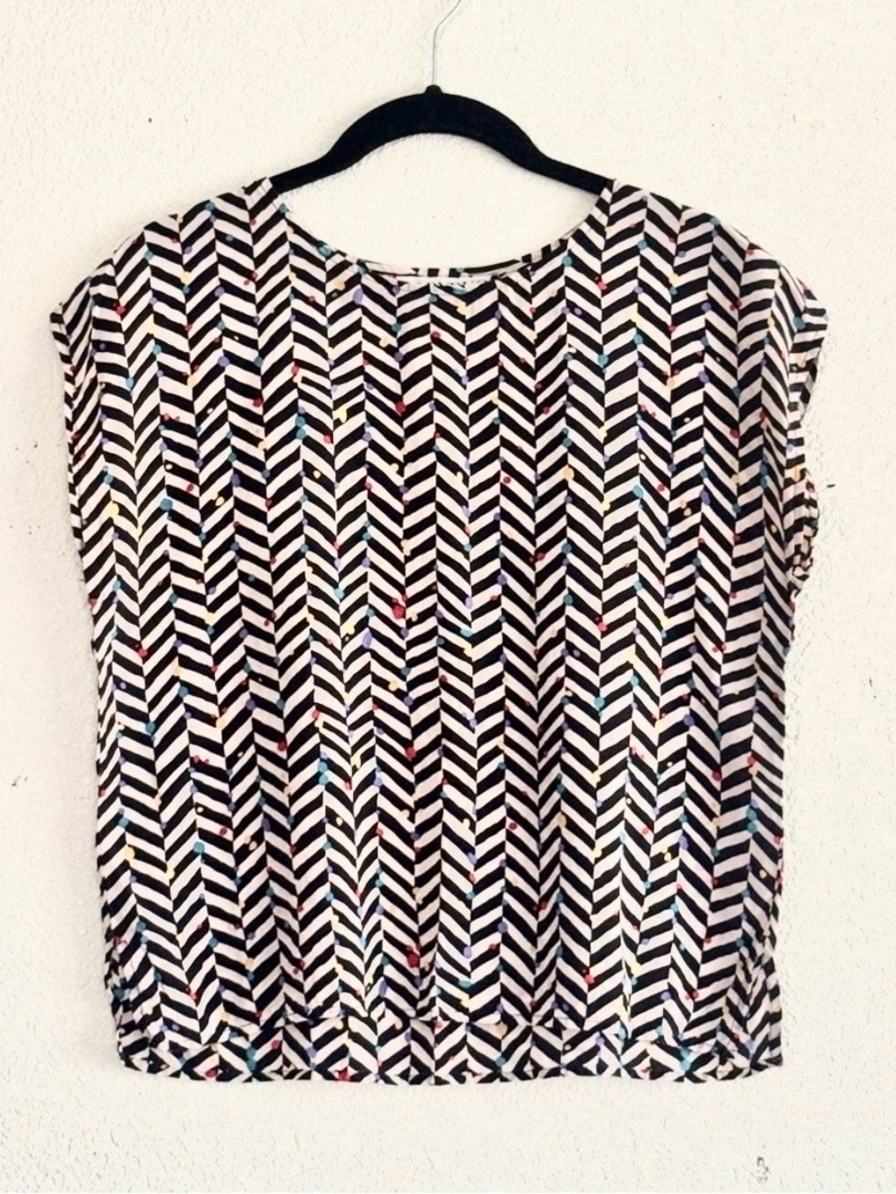 Vintage Ladybug Authentic Top Small Chevron Retro 100% Silk Party Eve